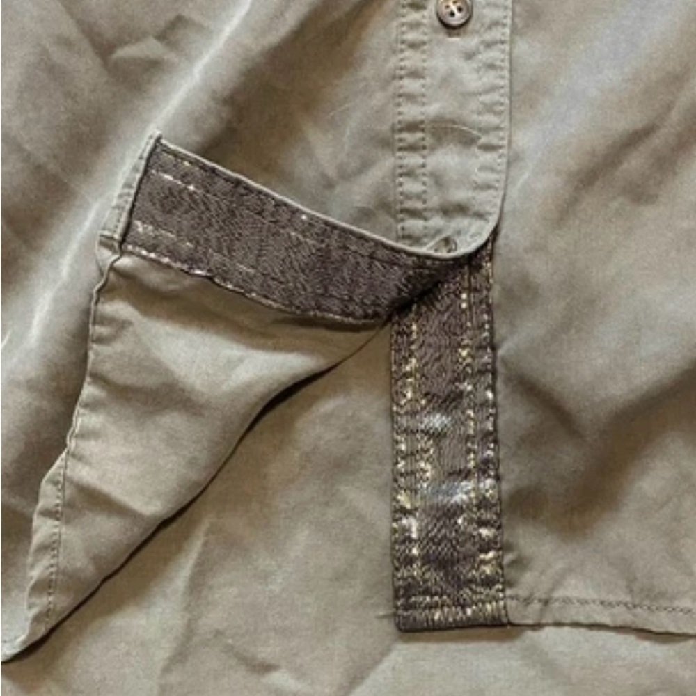 Free People Off-Campus Metallic-Trim Utility Shirt Boho Chic Khaki Green XS - Picture 6 of 9